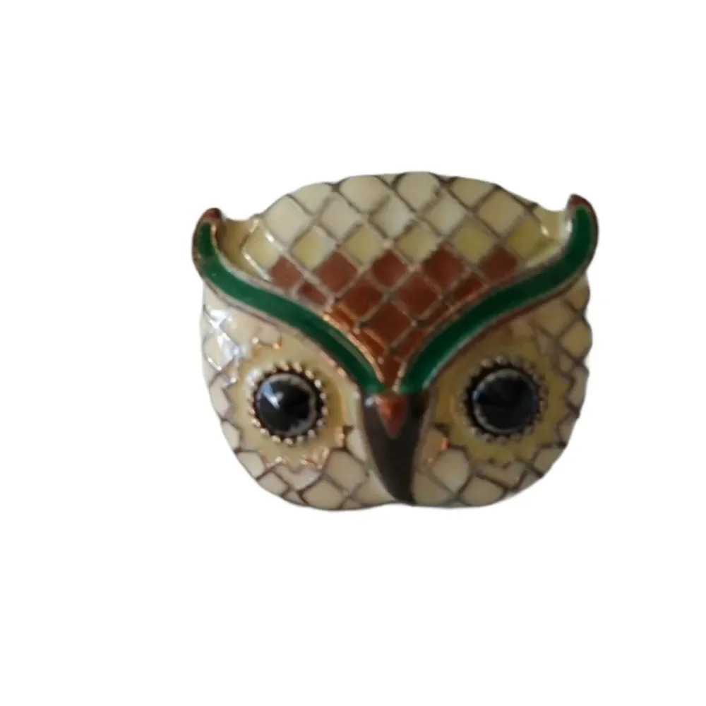 Metal  Owl Ring with Black Eyes, 6.5